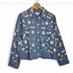 Christopher & Banks Womens Cotton Floral Embroidered Cottagecore Jacket Size M